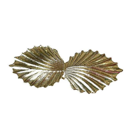 VTG Leaf Shaped Belt Buckle Gold Tone 2-Piece 70s 80s Charlies Angels Glam - Picture 1 of 3